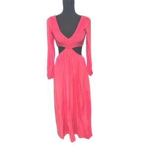 Vici Women's Smocked Cutout Long Sleeve Maxi Dress In Hot Pink XS Rayon Party